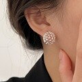 wholesale S925 Sterling Silver Hollow-Out Sphere Earrings for Women, Light Luxury Fashion Korean New Woven Geometric Stud Earrings-0-0