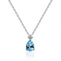 Sterling Silver Lab Blue Topaz Moissanite Necklace, 1ct Geometric Teardrop Pendant-0-3