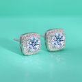 wholesale S925 Sterling Silver Micro-Paved Moissanite Stud Earrings, 1 Carat Square Classic Four-Prong-0-1