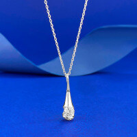 wholesale Metal: 925 Sterling Silver Plated with White Gold Pave-set with 50mm White Zircon Fashion Pendant Necklace, Drop Bottle Design with Sculpted Waistline, Versatile Style-N492 Platinum Teardrop Bottle Necklace 925 Silver