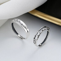 wholesale S925 Sterling Silver Chao Sheng Heartbeat Valentine's Day Gift Ring, Minimalist Korean-style Versatile Couple's Index Finger Ring-516J/B model: approximately 1.4g opening adjustable