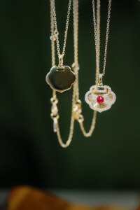 wholesale S925 Sterling Silver Red Elk Antique Chinese Style Peace Lock Original Pendant Collarbone Chain Luxury Commute-BX0143-Gold-Red Diamond 925 Silver