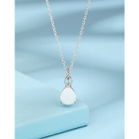 wholesale 925 Sterling Silver Waterdrop Opal Pendant Necklace for Women, European and American Style, Temu Small and Exquisite High-End Opal Choker Collarbone Chain-Platinum necklace set 00373 925 silver