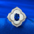 wholesale S925 Silver White Mother-of-Pearl Inlaid Royal Blue 4*6mm Fashion Exquisite Vintage Style Elegant and Classic-0-5