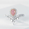 wholesale Metal material first, Zhuo Zhifan Jewelry European and American new style imitation fancy color diamond ring set with 4*6mm pear-shaped pink diamond, personalized full diamond fashion ring-0-0