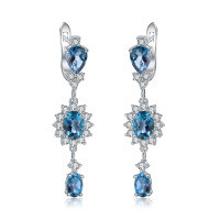 wholesale 925 Silver Light Luxury Designer Natural Topaz Earrings, High-End Sense Inlaid with Natural Gemstone Ear Drops-London Blue Topaz 925 Silver