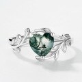 wholesale S925 Sterling Silver European and American Style Fashion Light Luxury Green Moss Ring for Women, Adjustable Aquatic Agate Heart-Shaped Finger Ring, Cross-Border Hot Seller-0-2