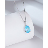 wholesale 925 Sterling Silver Teardrop Aqua Zircon Necklace for Women, Fashion Minimalist Unique High-End Pendant Collarbone Chain Necklace-Aquamarine zirconium necklace 925 silver