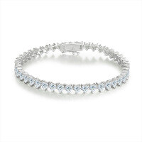 wholesale S925 silver hot-selling heart-shaped zirconia unisex bracelet,, hip-hop trendy hand jewelry-3mm heart-shaped zircon with white gold plating 6.5 inches (16.5cm)