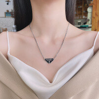 wholesale S925 Sterling Silver Fashion Inverted Triangle Enamel Letter Necklace, European and American Cross-Border New Gothic Style Versatile Pendant-320L/approximately 10.5g 925 silver