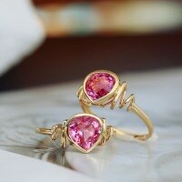 wholesale S925 sterling silver red elk with pink diamond love ring, gentle style, unique design, fashionable luxury, sparkling-BZ0431-Gold US size 6