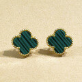 wholesale S925 Sterling Silver Malachite Four-Leaf Clover Earrings, Luxe Vintage Elegance Design Lucky Clover Earrings-0-2