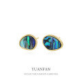wholesale S925 Sterling Silver Vintage Abalone Shell Earrings with Turquoise in Waterdrop Shape-0-0