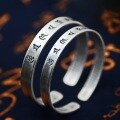 wholesale Sterling Silver 999 Retro Six Mantra Bracelet Jewelry Pure Silver Unisex Couple Style Adjustable Bangle-0-1