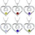 wholesale 925 Sterling Silver Cross-border Hot-selling Letter Sapphire Colored Gemstone Necklace High-end Silver Heart-shaped Pendant-0-0