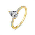 18K Gold Plated S925 Silver Moissanite Pear-shaped Halo Ring-0-3