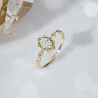 wholesale Plated with Pure Silver and Gold, Dunli Moissanite Ring, Vintage Palace Style, Versatile Jewelry, In Stock, Wholesale from Source Factory-Dandelion Moissanite Ring Size 5