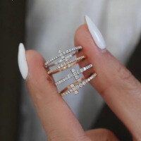 wholesale S925 Sterling Silver Red Moissanite Pave Ring, Simple and Fashionable Light Luxury Women's Ring, Versatile Band, Exquisitely Crafted-BZ0033-Rose Gold US Size 6