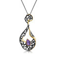 wholesale 925 Silver Italian Craft Designer Gemstone Pendant, Vintage High-End Natural Amethyst Necklace Pendant-0-4