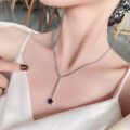 wholesale S925 Sterling Silver Full Diamond Chain Blue Zircon Star Tassel Necklace French Style Small Luxe Wind Versatile Necklace-0-1