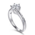 wholesale S925 silver zircon ring, small and classic engagement six-prong one-carat diamond ring, minimalist fashion pure silver women's ring-0-4