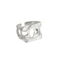 wholesale S925 Sterling Silver Korean Version INS Minimalist Niche Design Dark Wide Hollow Textured Open Adjustable Ring for Women-0-4