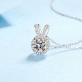 wholesale 925 Sterling Silver 6-Prong 1-Carat Moissanite Necklace for Women with Bunny Ear Pendant, Zodiac Year Collarbone Chain, Korean-Style Fashion-0-1