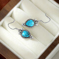 wholesale 925 Sterling Silver European and American Vintage Bohemian Style Turquoise Drop Earrings, Antique Long Dangle Earrings-0-1