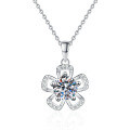 Sterling Silver Moissanite Five-Petal Flower Pendant Necklace-0-3