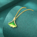 wholesale S925 sterling silver women's epoxy enamel ginkgo leaf collarbone necklace with elegant leaf pendant and simple dress chain-0-0