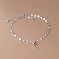 wholesale S925 Silver minimalist spinning bead anklet for women, shimmering luxury round bead light bead foot accessory S415-s925 silver anklet gold 925 silver