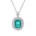 wholesale S925 Sterling Silver Full Lab-Grown Emerald Pendant with Pavé Diamonds Women'sEmerald Necklace Wholesale-0-4