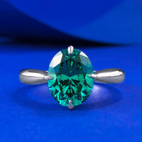 wholesale S925 Silver New Simulated Emerald 8*10 Oval Ring for Women, Simple Engagement Ring by Mujing Jewelry-R1071 Emerald No. 6