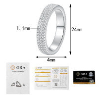 S925 Silver Full Pavé Moissanite Unisex Cuban Hip Hop Ring-Full set with moissanite (US size)  6