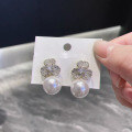 wholesale S925 Silver Zhuo Zhifang Jewelry Trendy Exquisite Inlaid 11mm Pearl Shell Bead European and American Fashion Floral Earrings for Women-0-2