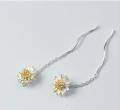 wholesale S925 Silver Narcissus Daisy Ear Thread Women's Korean Version Fresh and Sweet Flower Earrings Ear Accessories Ear Drops E6172-0-3