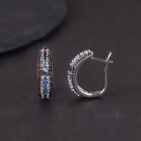 wholesale S925 sterling silver earrings with colored gemstones, crystal topaz ear clips, new women's fashion earrings in European and American style-Natural London Blue Topaz Earrings