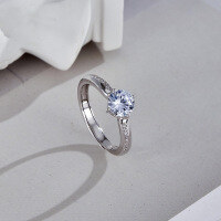wholesale S925 Sterling Silver Minimalist Design Classic Four-Prong Ring for Women, Light Luxury Adjustable Open Ring Cross-Border New Product-Four-claw zircon ring Adjustable opening