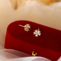 wholesale S925 Sterling Silver Minimalist Ice Crystal Flower Stud Earrings for Women, Light Luxury Small Unique Design Shiny Zirconia Small Flower Earrings-Cherry Blossom Earrings - 18K Yellow &gt; 925 Silver