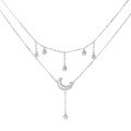 wholesale 925 Sterling Silver Pearl Double-Layered Stackable Necklace for Women, Minimalist and Unique High-End Design Star and Moon Tassel Collarbone Chain-0-4