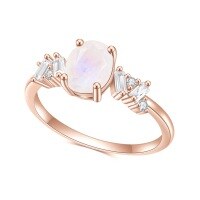 wholesale S925 sterling silver and rose gold plated fashion luxury ring inlaid with natural moonstone, classic elegant gemstone ring-S925 silver + natural moonstone  US size 9