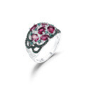 wholesale S925 silver gemstone-embedded ring with a design sense of luxury, sophistication, and natural rose pomegranate, Flourishing Series-0-5