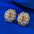 wholesale 925 Silver Bohemian-style Sunset Orange Earrings for Women, Oval 4*6 Small Design Studs-0-2
