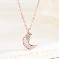 wholesale S925 Sterling Silver Mabe Pearl and Diamond Inlaid Star and Moon Necklace, Fashionable Minimalist Niche Design Collarbone Chain, Gift for Best Friend-0-0