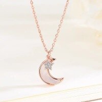 wholesale S925 Sterling Silver Mabe Pearl and Diamond Inlaid Star and Moon Necklace, Fashionable Minimalist Niche Design Collarbone Chain, Gift for Best Friend-Star and Moon Necklace - Rose>925 Silver