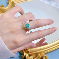 wholesale S925 Silver New Style Imported High Carbon Diamond Paraiba Green 8*8 Heart-Shaped Two-Tone Ring for Women-0-3