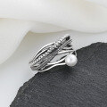 wholesale S925 Sterling Silver Creative Multi-Layer Twisted Cross Pearl Ring Vintage Minimalist Style Designed Index Finger Ring for Women-0-1