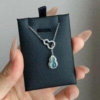 wholesale S925 Sterling Silver Exquisite Icy Clear Jade Natural Burmese Jadeite New Chinese Style Double Gourd Necklace for Women, Cold-Toned Collarbone Chain-Platinum>925 silver