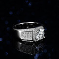 Platinum-Plated 925 Sterling Silver Solid Men's Ring with Full Moissanite-0-1