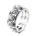 wholesale S925 Sterling Silver Wide Hollow Cross Lucky Elephant Adjustable Ring Ethnic Vintage Style Index Finger Ring-0-4